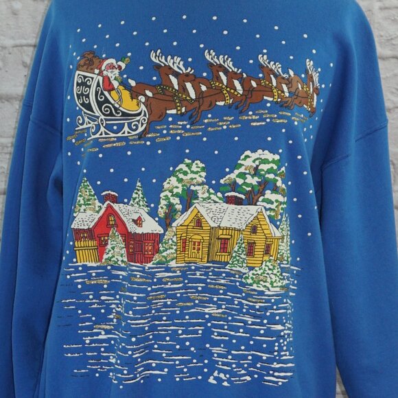Vintage 90s Santa Sleigh Christmas Holiday Sweatshirt - Picture 2 of 6
